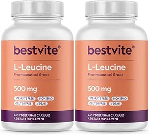 BESTVITE Filler-Free L-Leucine 500mg per Capsule (480 Vegetarian Capsules) (240x2) – No Stearates, No Fillers – Vegan, Non-GMO, Gluten-Free Leucine Supplement – Essential Amino Acid Supplement