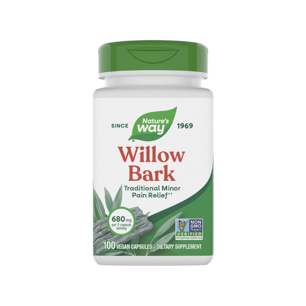 Nature's Way Willow Bark, Traditional Relief of Discomfort Vanwege Occasional Overexertion*, Non-GMO Project Verified, 680 mg per Serving, 100 Vegan Capsules