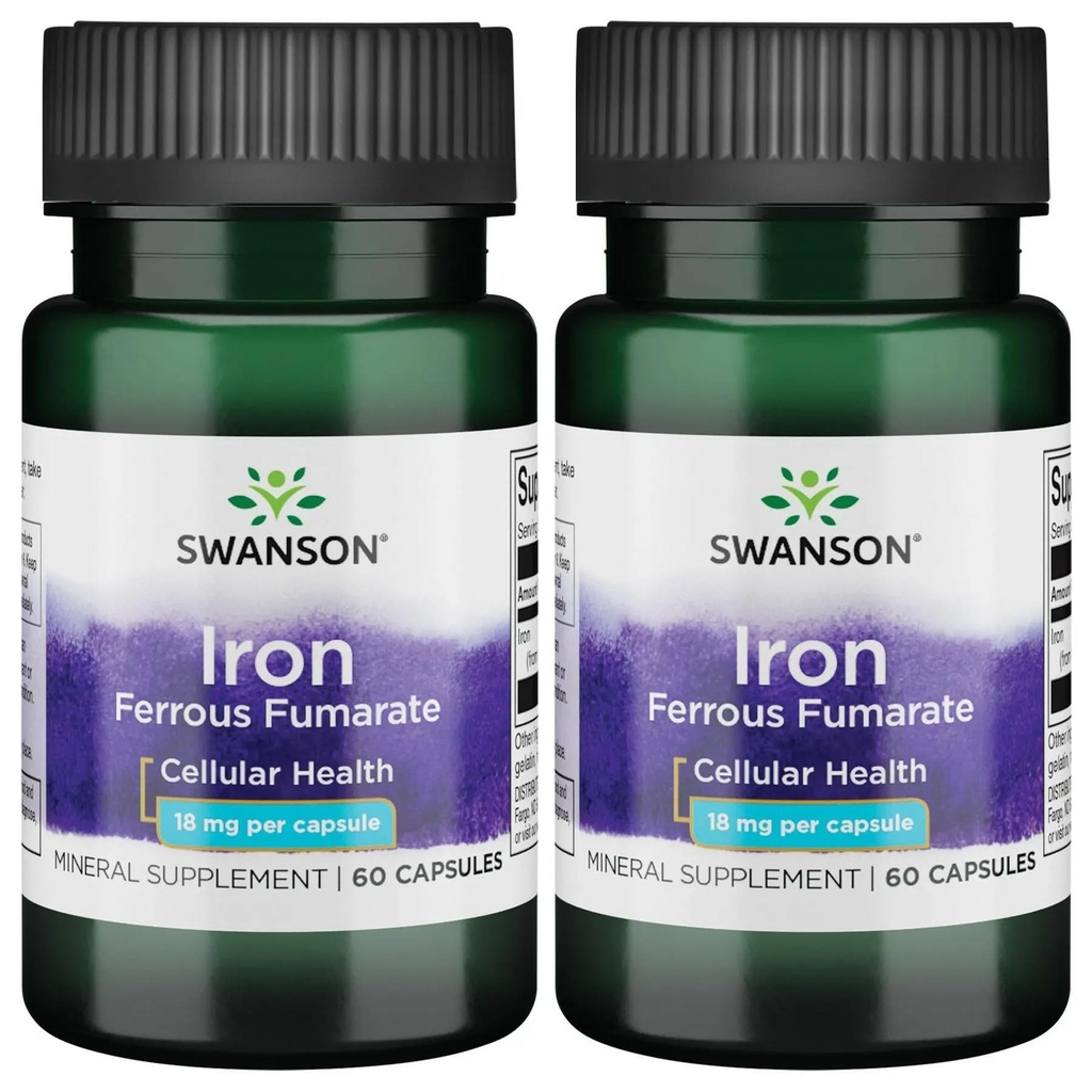 Swanson Iron (Ferrous Fumarate) - Mineral Supplement Promoting Energy Support - High-concentration Formula Assists in Oxygen Delivery & Fatty Acid Metabolisme 60 Sgels (2 Pack)
