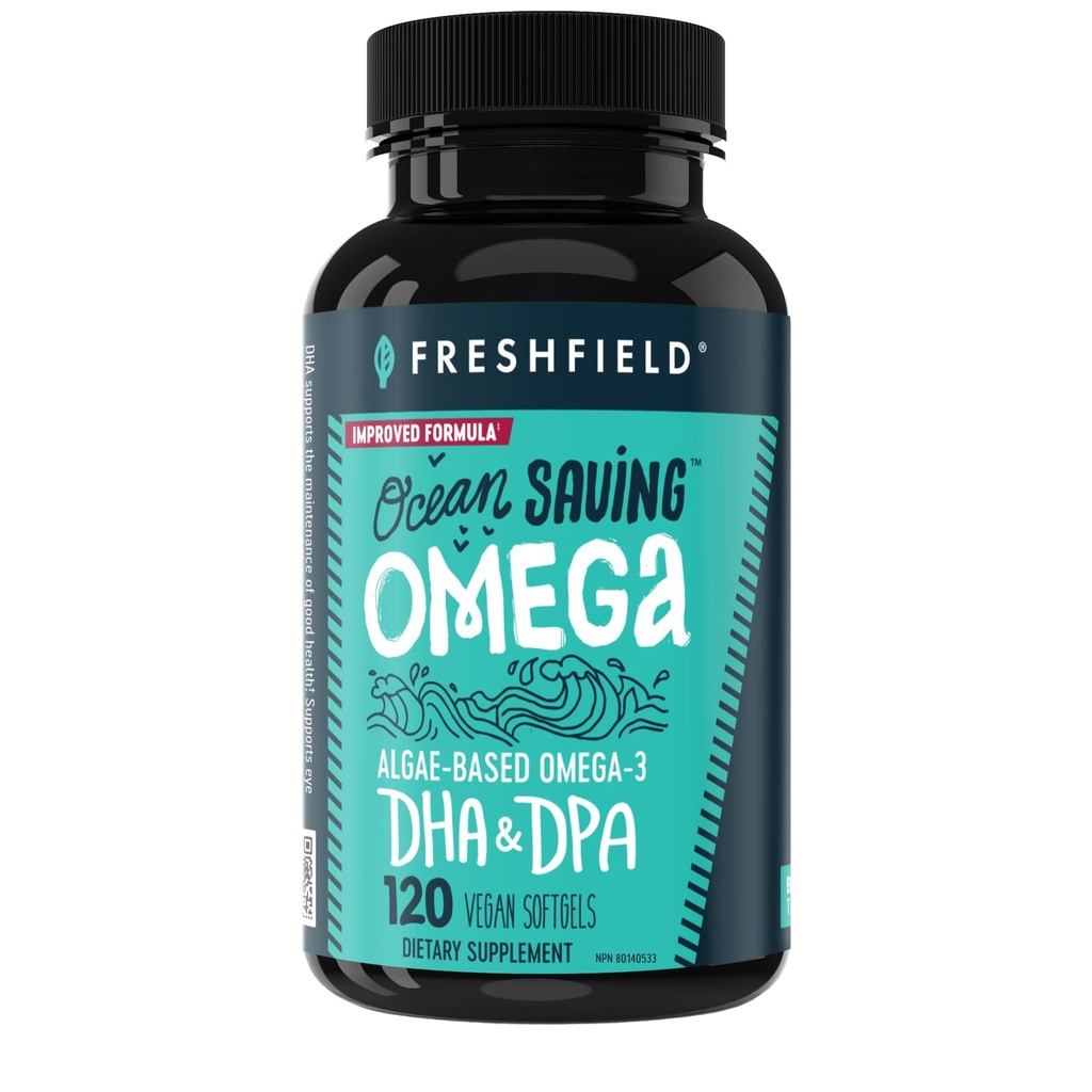 Ocean Saving Omega, Algen Omega 3, DHA-supplement, 4-maands aanbod, duurzaam gegenereerd, hoogste niveaus van DHA per capsule (440 mg), w/DPA