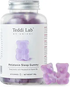 Unichi Melatonine Gummy, wetenschappelijk samengesteld met 3mg Melatonine en 4mg vitamine B6 voor verbeterde slaapkwaliteit, 0 Suiker, Glutenvrije, niet-GMO, Great-Tasting Citroen Lavender Flavour, 60 Tellen