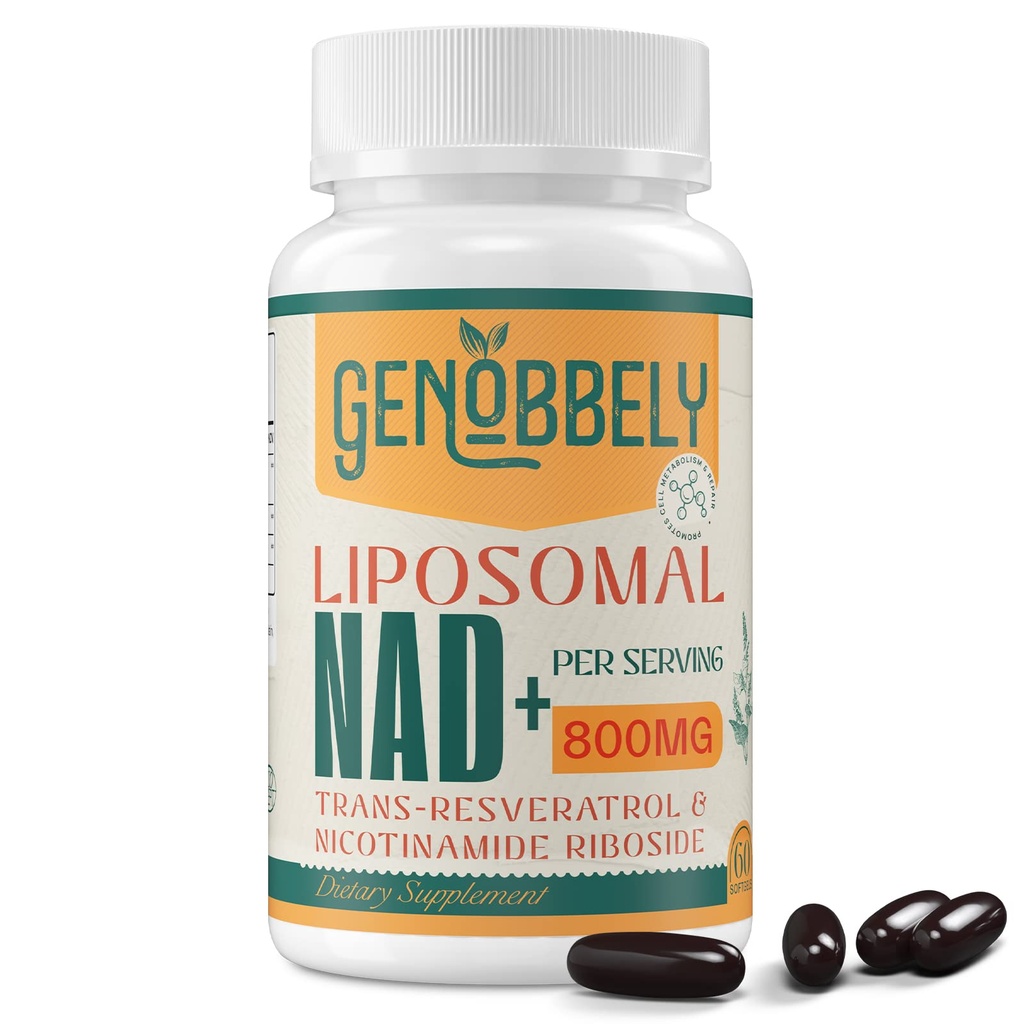 800 mg liposomaal NAD+ Supplement met Nicotinamide Riboside 200 mg, Trans-Resveratrol 100 mg - True NAD Supplement voor DNA Reparatie, Gezonde Veroudering, Hersenfunctie - 60-Dag Supply