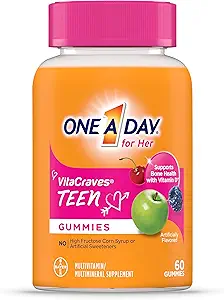 ONE A DAY Teen for Her Multivitamin Gummies, Gummy Multivitamins with Vitamin A, C, D, E and Zinc for Immune Health Support, Physical Energy & More, 60 Count (Pack of 2)