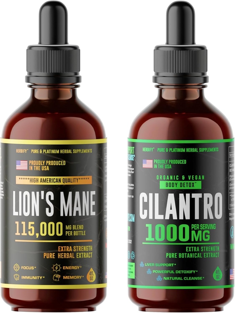 HERBIFY Bundle - Lions Mane Drops & Cilantro Tinctuur - Brain Boost & Body Detox