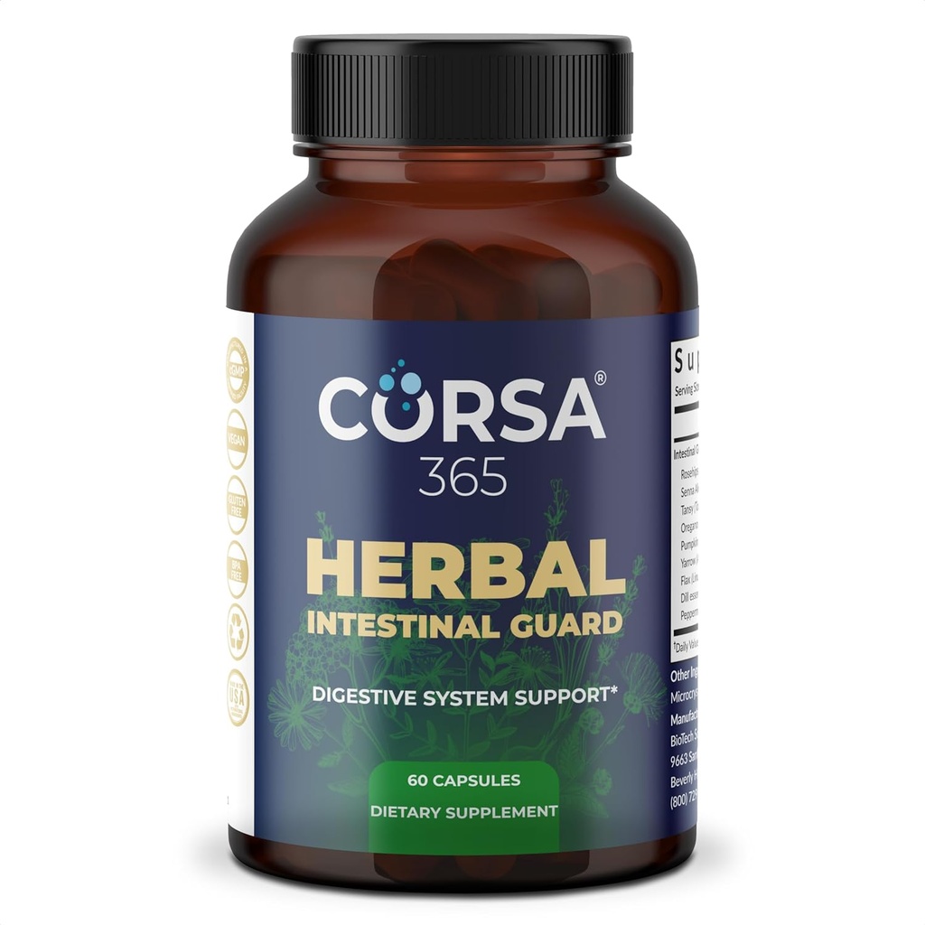 Herbal Intestinal Support - Supplement voor de spijsvertering gezondheid, Gut Balance, Colon Cleanse, en Immune Boost voor mannen en vrouwen - Diet Complex met biologische formule - 60 capsules