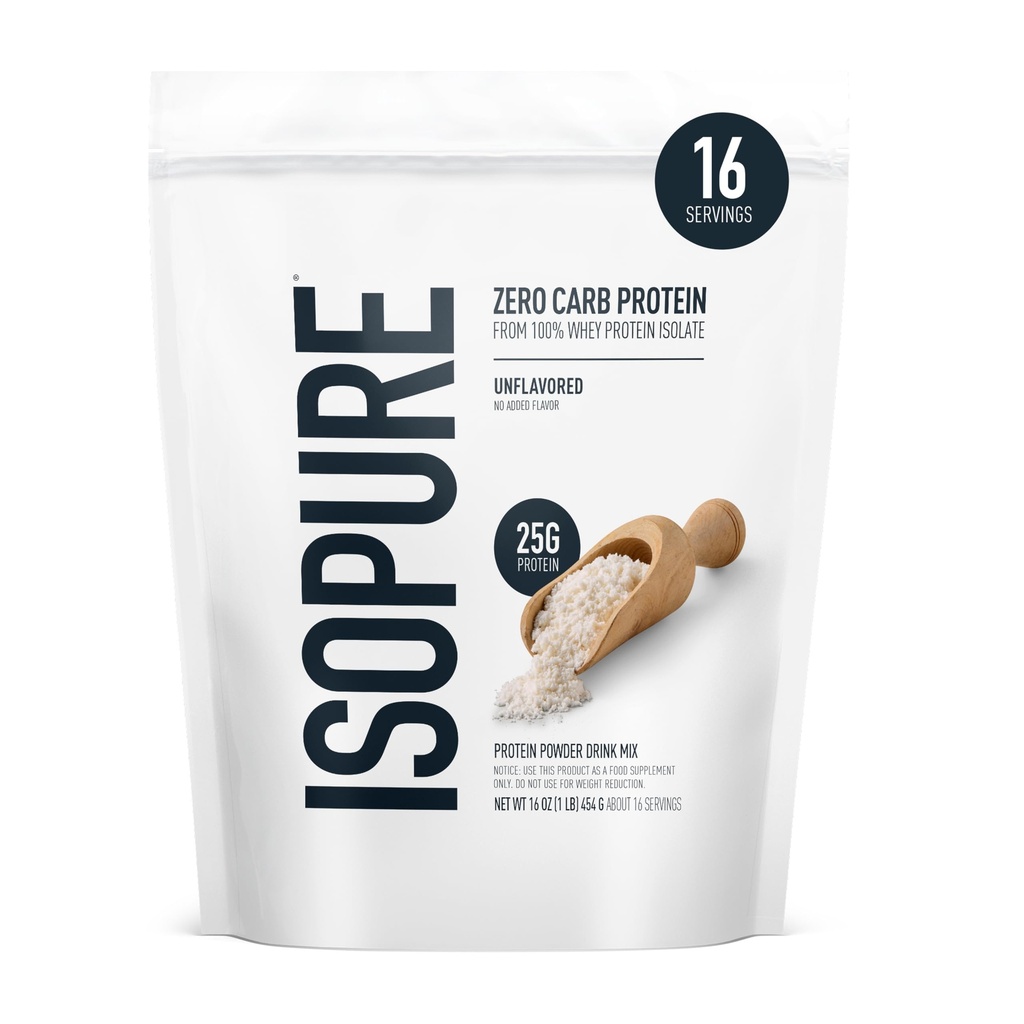 Isopure Zero Carb 100% Pure Wei Isolaat Proteïne Poeder, Lactosevrij, Glutenvrij, met Vitaminen, Unflavored, 25g Proteïne Per Serving, 1 Lb, 16 Servers (Verpakking mei Vary)
