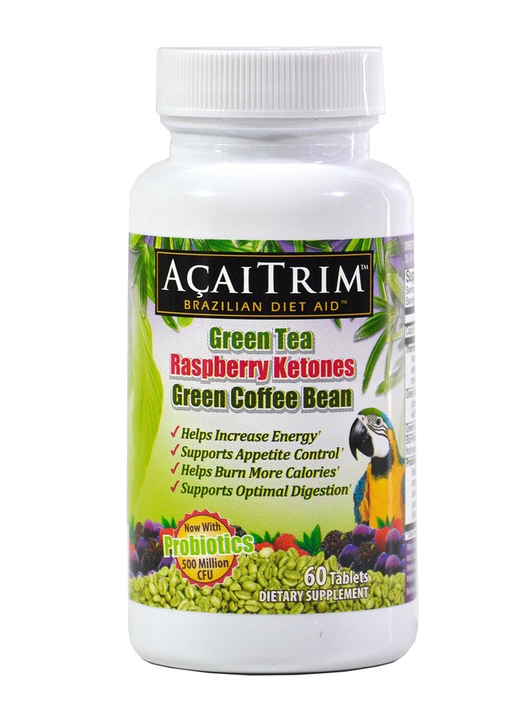 AcaiTrim- Supplément de perte de poids- Extrait de thé vert, Extrait de café vert, Cétones framboises, Acai, et probiotiques – soutient le métabolisme et l'énergie pour les hommes et les femmes- 60 capsules de baies d'açai