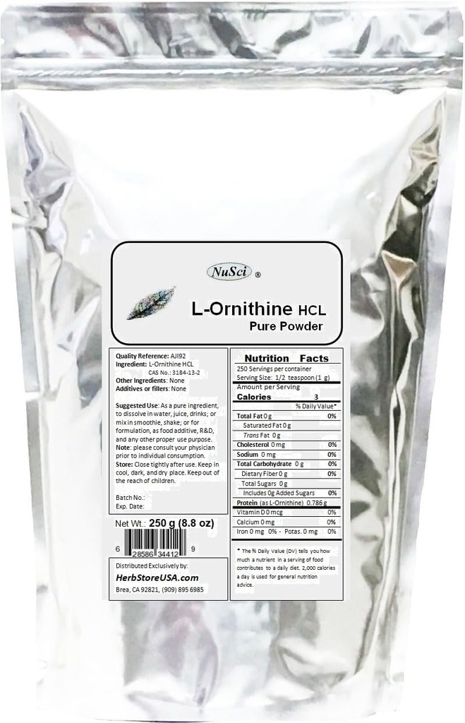 Zuiver L-Ornithinepoeder 250g (8,8 oz) AJI-kwaliteit