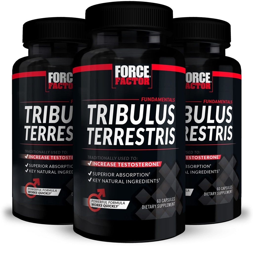 FORCE FACTOR Tribulus Terrestris for Men, 3-pack, Tribulus Testosteron Booster for Men, Male Vitality Supplement, Tribulus Extract & Natural Ingredients for Superior Absorptie, 1000mg, 180 Capsules
