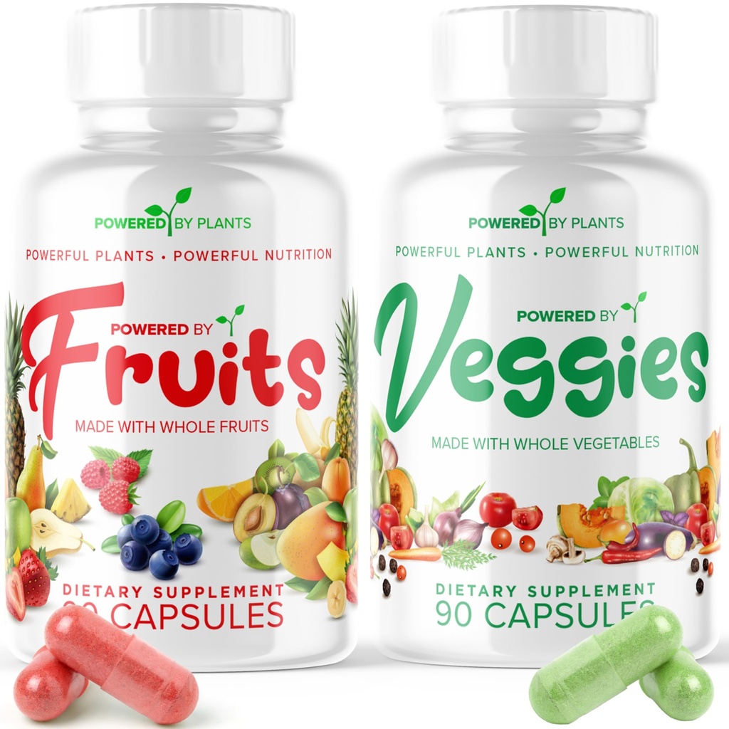 Dagelijkse vruchten en groenten supplement - 180 capsules voor 30 dagen, niet GGO & Glutenvrije Superfood met natuurlijke vitaminen - Aangedreven door planten, 2-pack