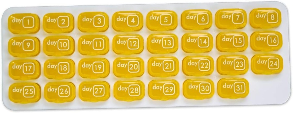 31 Dag Maandelijkse Pill Pod Organisator voor Easy Medication Management - Blijf op de rails met dagelijkse vitamine supplement Med Boxen, klaar voor reizen - Geel