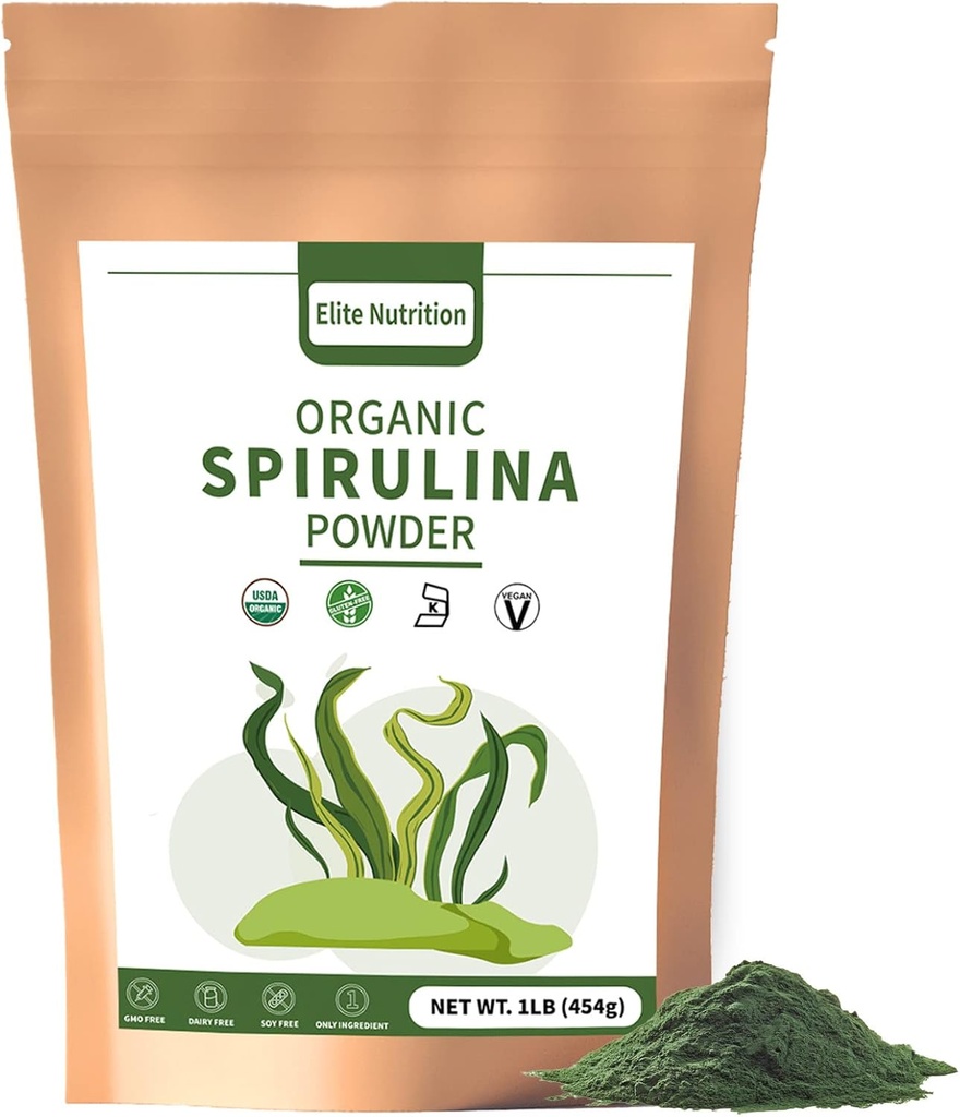 Organische Spirulina Poeder, Non-GMO, USDA Gecertificeerd, Groene Superfood Boosts Energie, Hoog in eiwit, mineralen, antioxidanten en vitamines, 1 lb