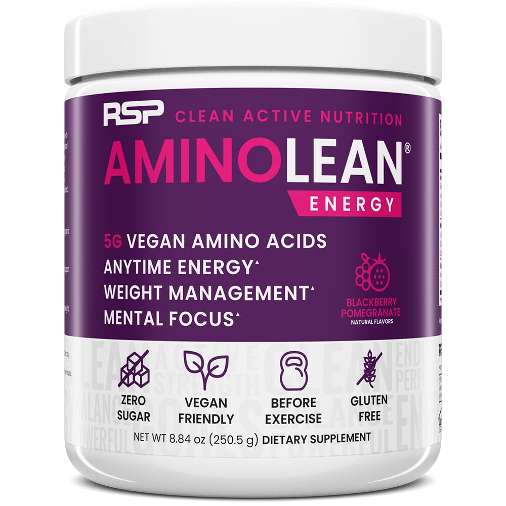 RSP NUTRITION Aminolean Pre Workout Powder, Amino Energy & Weight Management met Vegan BCAA Aminozuren, Natural Cafeïne, Preworkout Boost voor mannen & Women, 30 Serv
