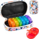 Serfeymi Weekly Travel Pill Organizer 2 keer Een dag AM PM Geüpgraded Regenboog Pill Box 7 dag met Portable Zipper Canvas Pill Case, Medicine Organizer voor pillen, Vitaminen, Visolie - Bloom 01