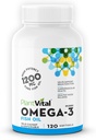 Plantvital Omega 3 Fish Oil Capsules - Pure Noorse Omega 3 Supplement - Triple Strength - No Fish Flavor - Molecularly Distilled - Ondersteunt Cognitive, Joint, Eye, Hair and Heart Health - 120 Tel.