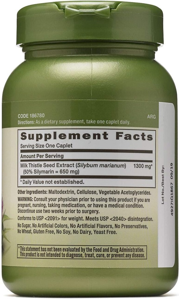 GNC Herbal Plus Milk Thistle 1300mg, Twin Pack, 60 Caplets Elke, Ondersteunt gezonde lever