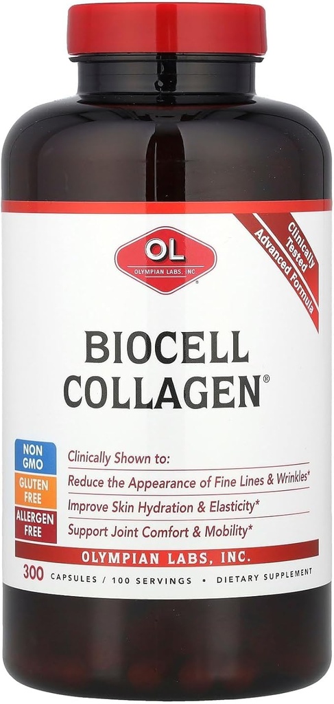 Olympian Labs Biocell Collageen II 1500mg Supplement Capsules Non-GMO, Glutenvrij, Allergan-vrij - Ondersteunt huid en gezamenlijke gezondheid en cartilage productiecellen - Bulk 300 Capsules (100 dagen levering)