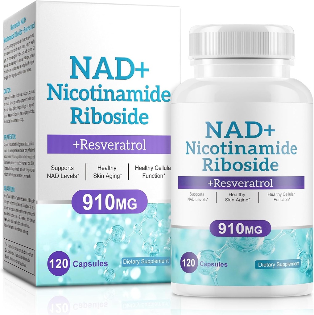 NAD Supplement voor mannen en vrouwen - Liposomal Nicotinamide Riboside, Quercetin, NAD+ Supplement met Resveratrol 910mg - Ondersteunt spier, hersenen, energie, 120 capsules