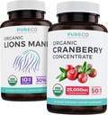 Bespaar $4 (12% korting) - Mind & Body Bundle - Organic Cranberry Concentrate (50:1 Concentrate - Equals 25.000mg verse veenbessen) en Organic Lions Mane (10:1 Extract - Equals 10.000mg champignons)