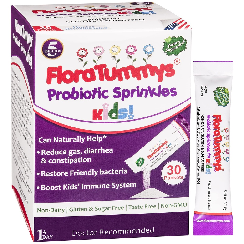 FloraTummy's Probiotica voor kinderen: 30 Smaakvrije poederverpakkingen, vrij van voedsel Allergenen, Non-Dairy, Glutenvrij, Suikervrij, Non-GMO, Veganistisch