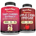Nutrivein Premium Tart Cherry 500mg & Apple Cider Vinegar 1600mg Bundle - Récupération des muscles et nettoyage de l'acide urique Plus support de digestion et gestion du poids - non-OGM, végétalien/végétarien - 90 + 120 pilules