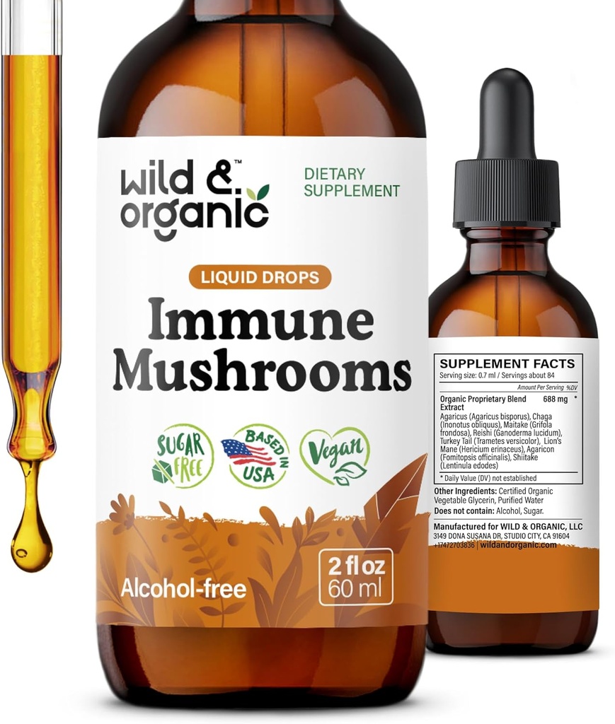 Bio et sauvage Champignons d'Immune Tecture - Complexe de champignons 8-en-1 avec Chaga, Turquie Tail, Lion's Mane, Reishi Extract - Immune Soutien gouttes - Vegan, sucre et sans alcool supplément liquide - 2 fl oz