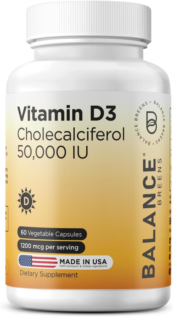 Balancebreens Vitamine D3 50.000 IE, 60 Veggie Capsules - Hoge Potentie, Ondersteunt Immune & Bone Health - Weekly Once