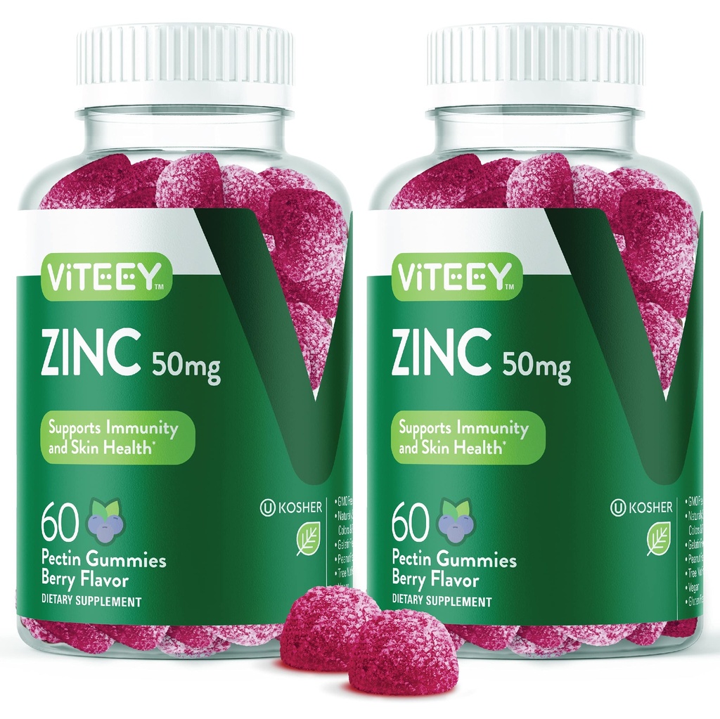 VITEEY Zink Gummies voor mannen en vrouwen - Zink Supplementen 50mg - Immune Boost & Skin Health - Veganistisch, Glutenvrij - 120 Tel.