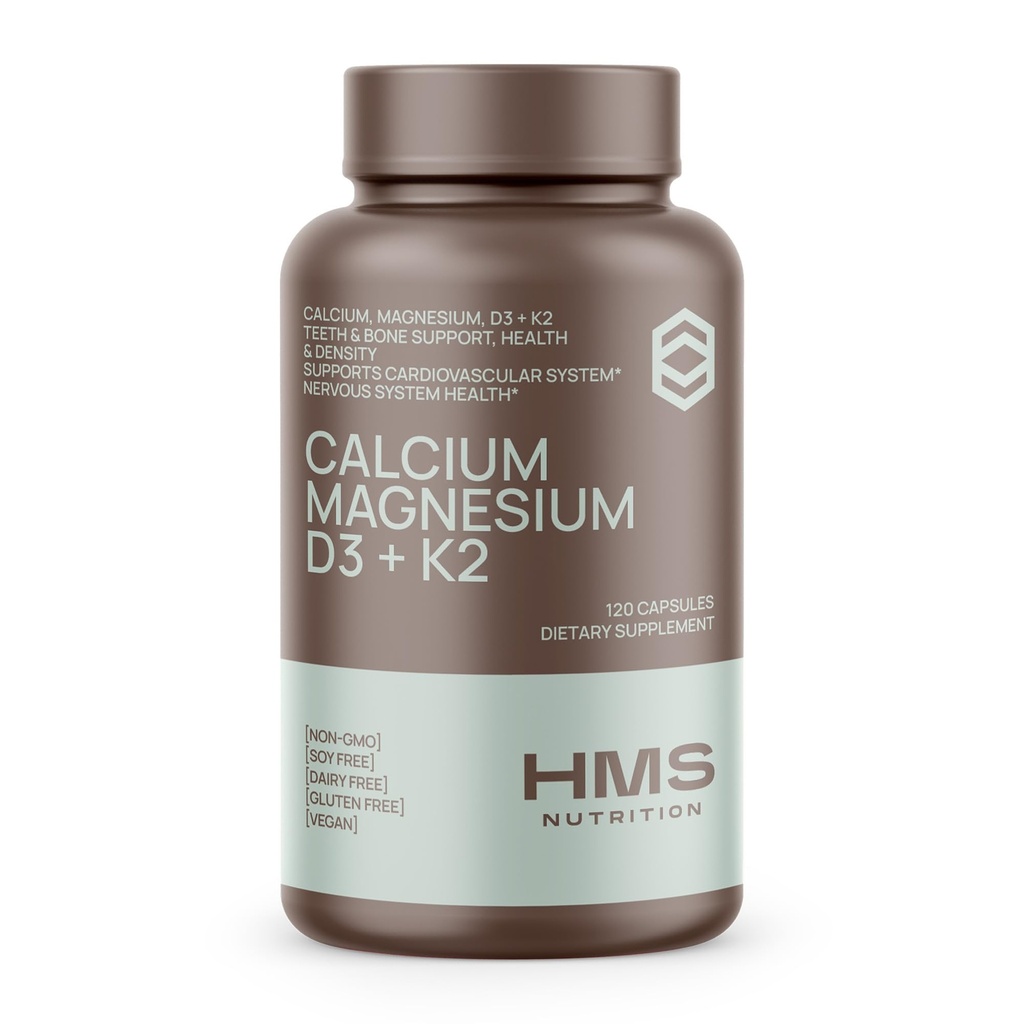 Calcium, Magnesium, Vitaminen D3 + K2 voor Bone Health, Immune Support, Bones & Teeth Calcium Supplement voor Vrouwen & Men, Non-GMO, Gluten-Free, 120 Capsules