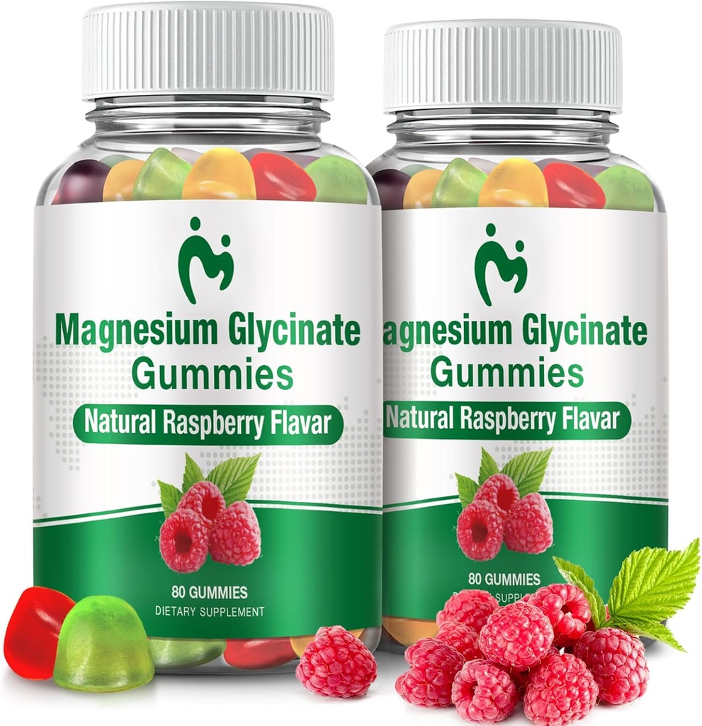 Magnesium Glycinate Gummies voor volwassenen & kinderen, 2 Packs Kauwbare Kalm Magnesium Gummies voor slaap, Magnesium Glycinate 400mg, Stress & Muscle Relief, Magnesium Kalium Supplement