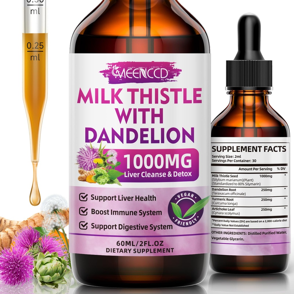 MEENCCD Milk Thistle Liquid Drops - Milk Thistle Supplement met Silymarin, Antioxidant Support, Vegan, Non-GMO, 2 Fl Oz