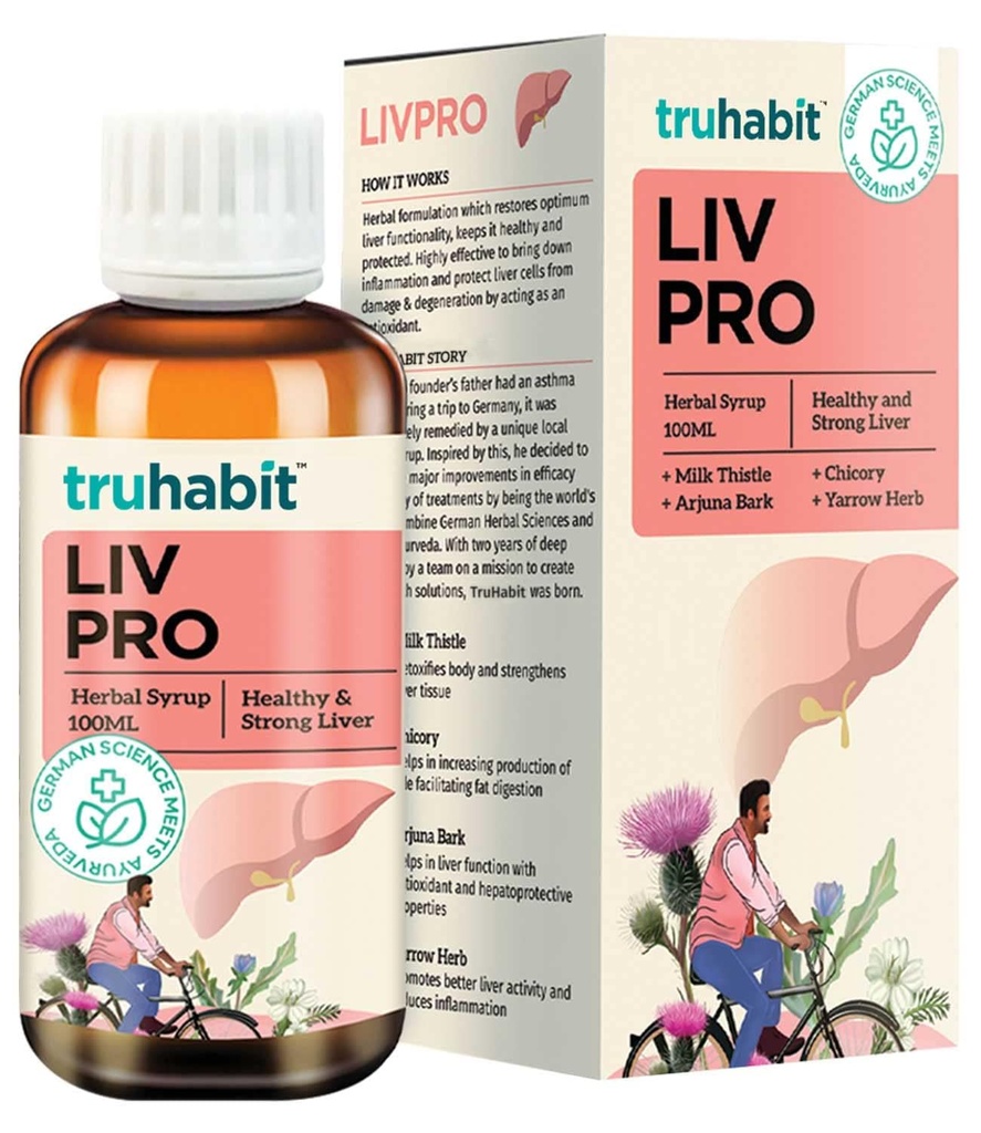 Livpro Lever Detox Siroop met melk distel & Arjuna Bark door Green Cure, leversupplement met melk distel Lever Detox Reiniging, Organische Lever Ondersteuning - Duitse Wetenschap met Ayurveda, 3,4 Fl Oz (100ml)