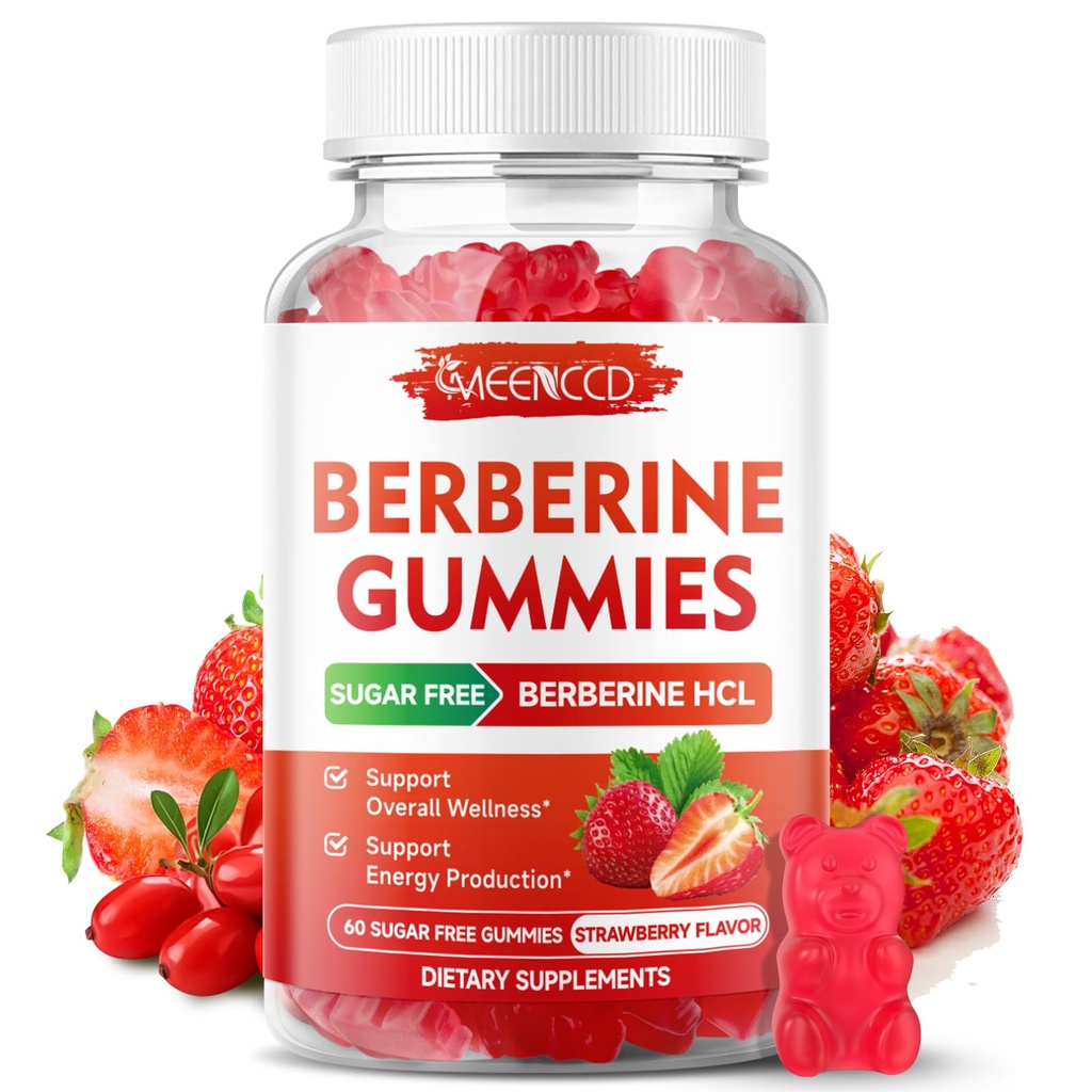 Gommies berbères avec Ceylan Cinnamon 1500mg supplément de haute puissance Berberine HCL pour le soutien immunitaire, sans sucre, végétalien, fraise, 60 comte