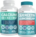 PrimeMD 4-in-1 Calciumsupplementen voor vrouwen en mannen of hart, bot & Body Defenses (120 ct) & 28-in-1 quercetine met bromelaïnesupplement - quercetine 500 mg Capsules for Immune Defense Support (120 ct)