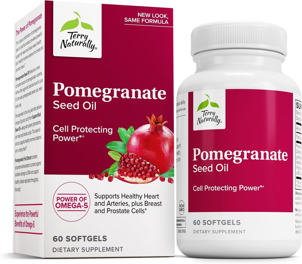 Terry natuurlijk granaatappelzaadolie - Dieetsupplement ter ondersteuning van de cardiovasculaire gezondheid - plantaardige niet-GMO-supplement met Omega-5 & granaatappelextract - 60 Softgels