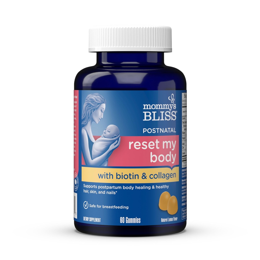 Mama's Gelukzaligheid Postnatale ondersteuning Reset My Body Gummies with Biotin & Collageen, Supports Postpartum Energy, Healing & Joint Health + Hair, Skin & Nails Health, Gluten Free, 60 Gummies (30 Servings)