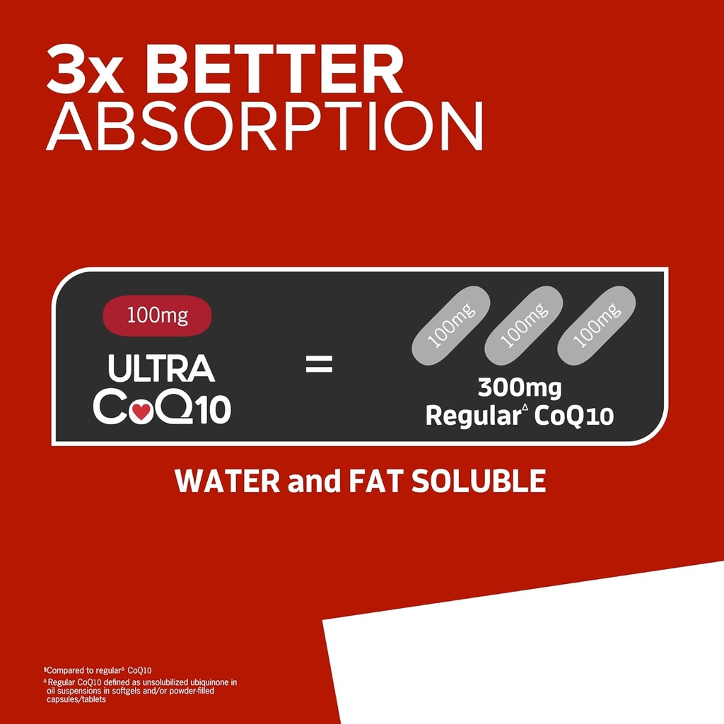 Qunol CoQ10 100mg Softgels Ultra 3X Better Absorption Coenzyme Q10 Suppléments - Supplément antioxydant pour la santé vasculaire et cardiovasculaire et la production d'énergie - 2 mois d'approvisionnement - 60 Compte (paquet de 2)