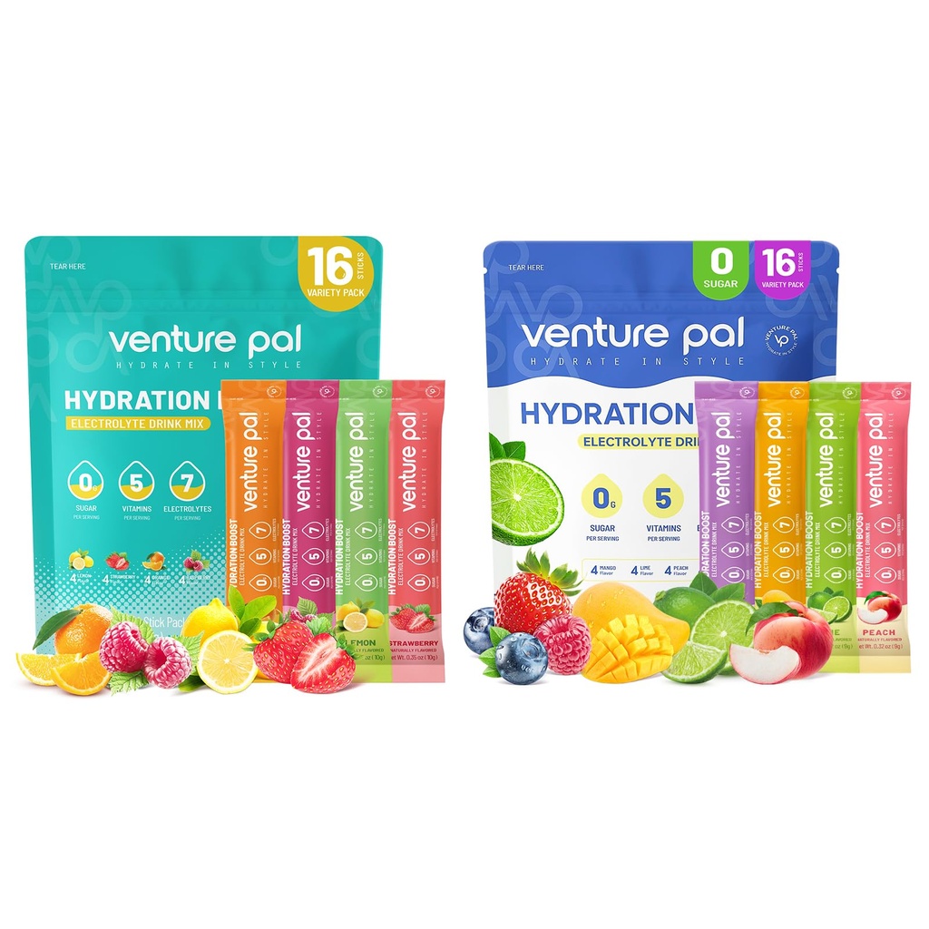 Venture Pal Sugar Free Electrolyte Powder Packets - Liquid Daily IV Drink Mix for Rapid Hydration & Party Recovery 5 Vitaminen & 7 Elektrolyten . Keto Friendly 