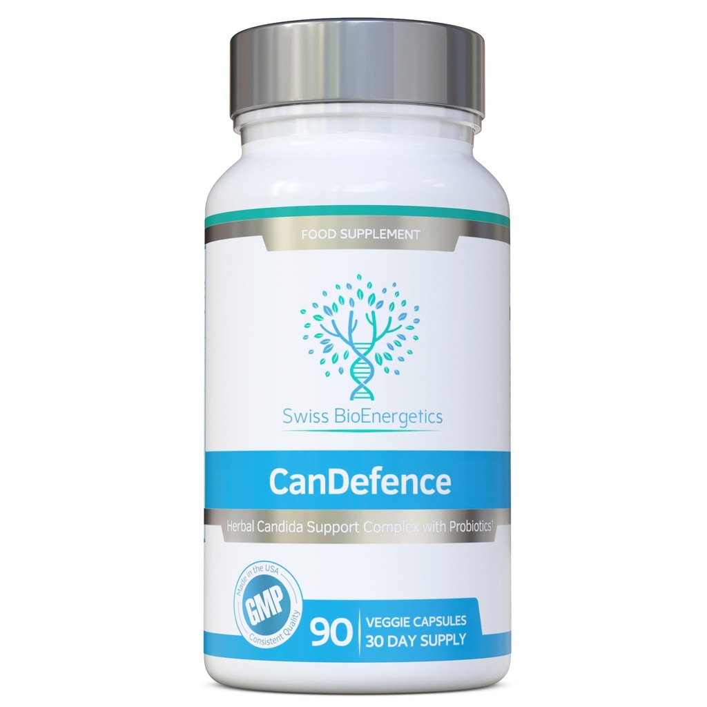 Swiss BioEnergetics CanDefence — Herbal & Probiotic Digestive Support Supplement with Caprylic Acid, Oregano, Garlic, Aloe Vera, Probiotics & Zinc — 90 Vegetarian Capsules, 30 Day Supply