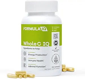 FIQ - QI C entier - Suppléments naturels de vitamine C avec extrait de fruits Amla - Soutien en fer, en énergie et immunitaire de sources alimentaires entières - Capsules de vitamine C à absorption élevée - 90 Capsules