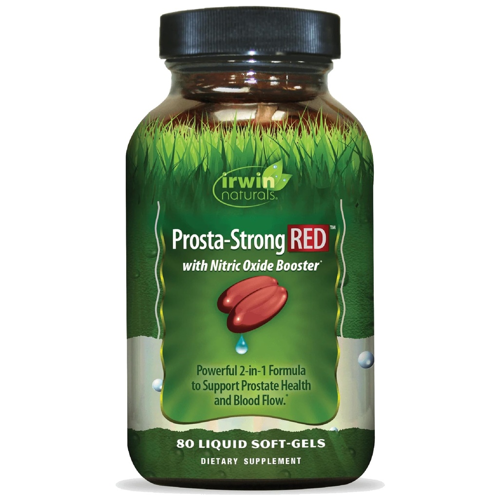 Irwin Naturals Prosta-Strong RED met Nitric Oxide Boosters, Saw Palmetto, Lycopeen, Pumpkin Seed & More - Prostate Health Supplements for Men - 80 Liquid Soft-Gels