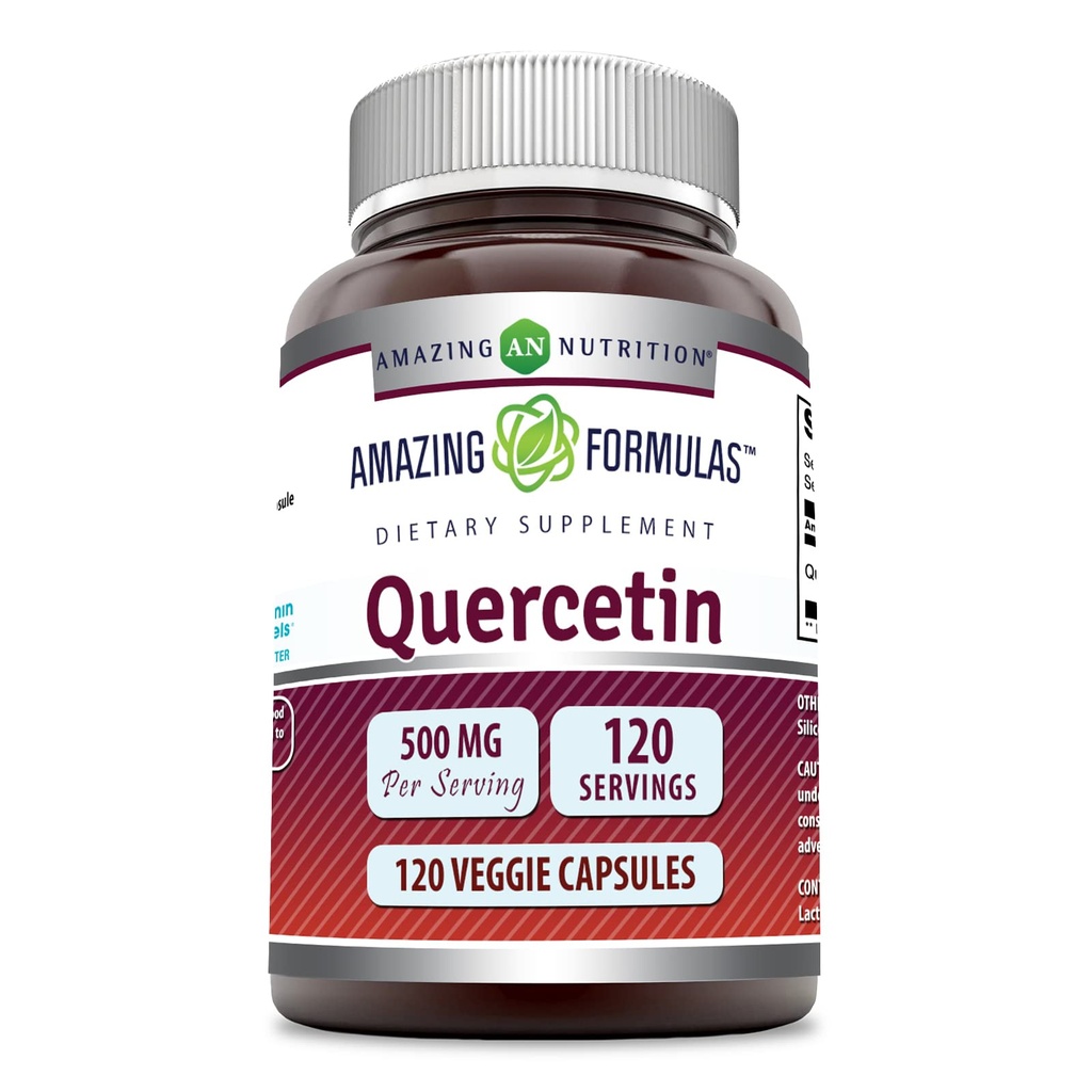 Verbazingwekkende Formules Quercetin 500mg 120 Veggie Capsules Supplement - Niet-GMO - Glutenvrij - Ondersteunt algehele gezondheid en welzijn