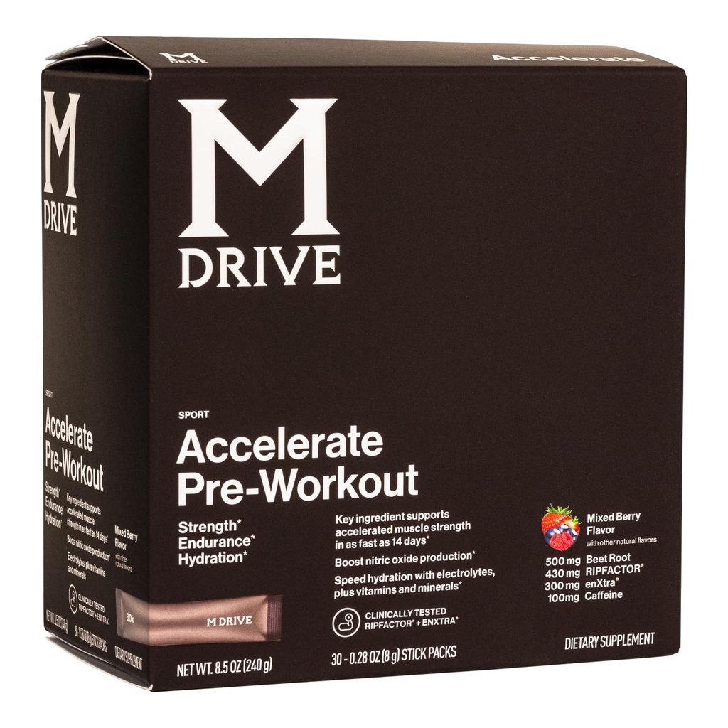 Mdrive versnellen Pre-Workout Powder, Single Serving Packets, Mixed Berry, 30 Telling (Stimilant, Mixed Berry)
