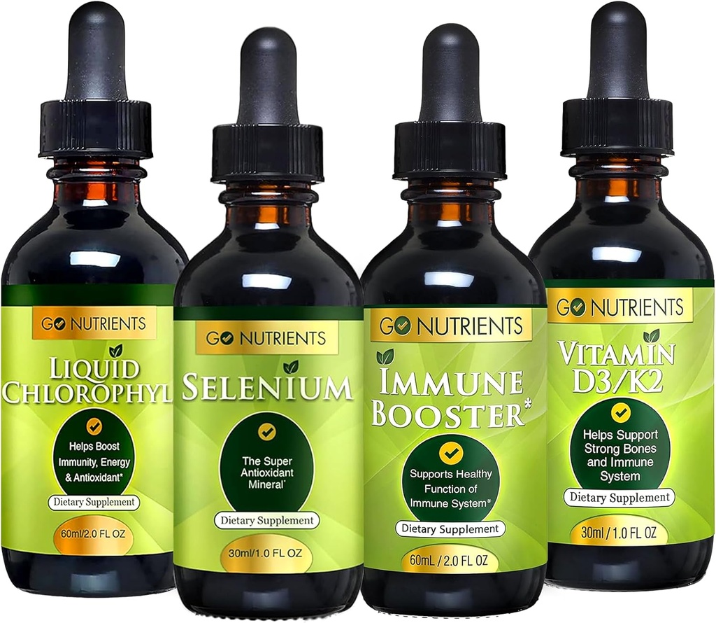 Go Nutrients Cold & Immune Bundle - Selenium, Vitamine D3/K2, Immune Booster, Liquid Chlorofyl 