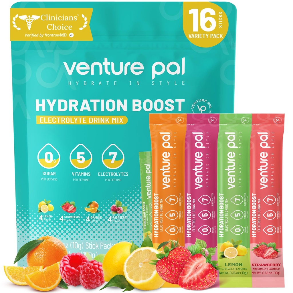 Venture Pal Sugar Free Electrolyte Powder Packets - Liquid Daily IV Drink Mix for Rapid Hydration & Party Recovery 5 Vitaminen & 7 Elektrolyten . Keto Friendly 