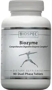 BIOZYME: Complete hoge potentie Digestief Enzyme Complex- Dual Fase-tabletten geven Betaine HCl, Pepsin, Bromelain en Papain in de maag en Pancrean, Trypsin, Chymotrypsin en Ox Bile in het duodenumgebied vrij voor maximale werkzaamheid. 90 Dual Phase Tablets