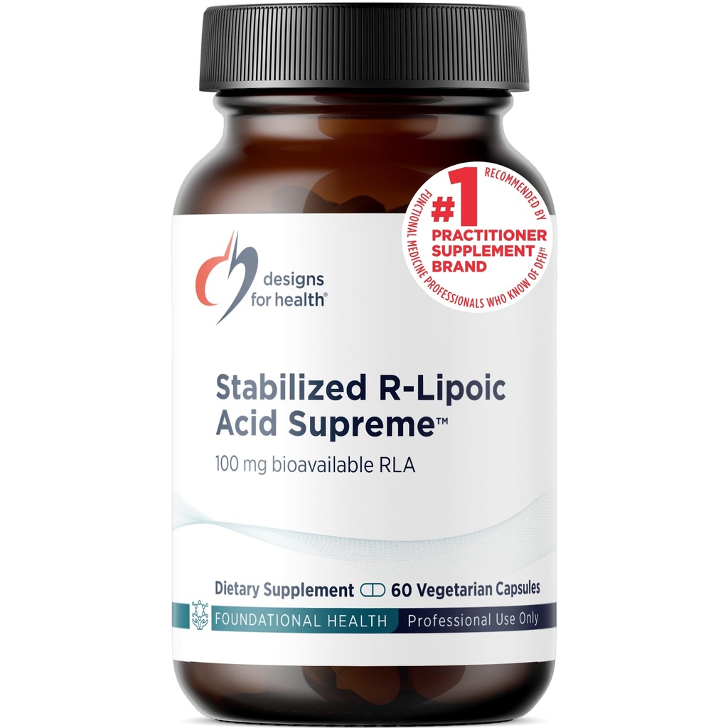 Designs for Health Stabilized R-Lipoic Acid Supreme - 100mg RLA Supplement met Taurine - Non-GMO, Glutenvrij (60 Capsules)