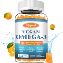 Omega-3 Gummies Pottent Algen Omega Bron, Boost Brain, Eye & Immune Functie, met DHA en EPA Vegan & Sugar Free, Orange Flavor, 60 Tel.