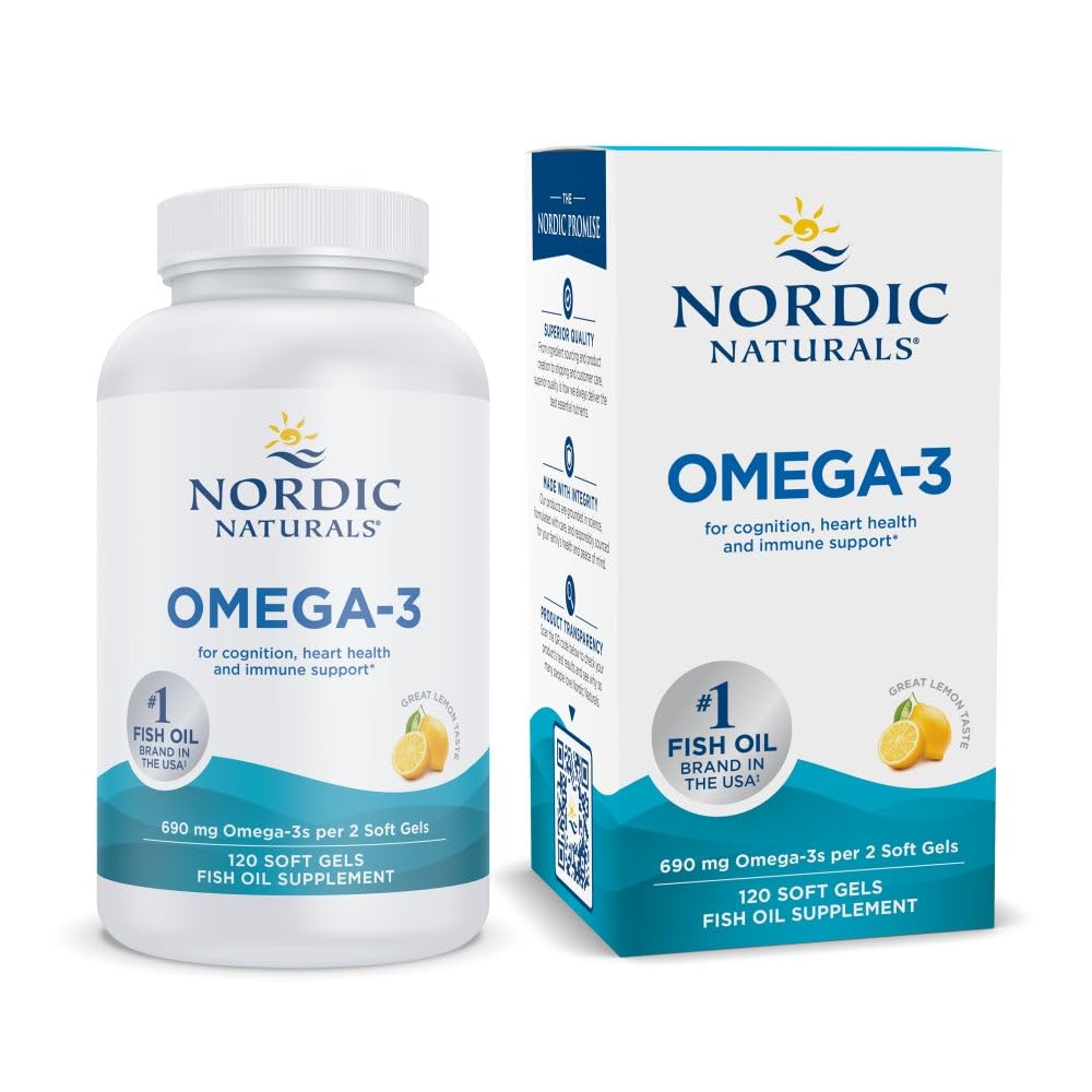 Nordic Naturals Omega-3, Citroensmaak - 120 Zachte Gels - 690 mg Omega-3 - Visolie - EPA & DHA - Immune Support, Brain & Heart Health, Optimal Wellness - Non-GMO - 60 Servers