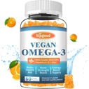 Omega-3 Gummies Potent Algae Omega Source, Boost Cerveau, Yeux et fonction immunitaire, avec DHA et EPA Vegan & Sugar Free, Orange Flavor, 60 Comte